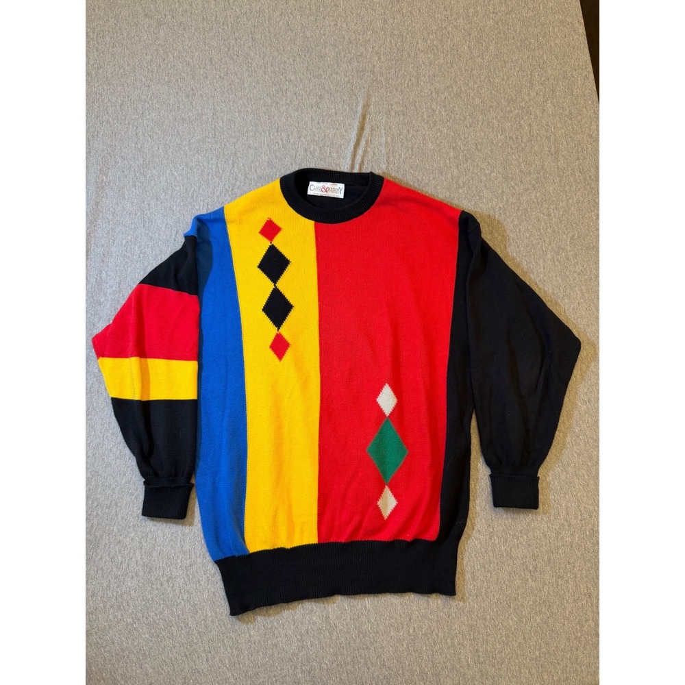 Clark & Gregory Scotland Cotton Color Block Argyle Sweater Mens Medium Multi